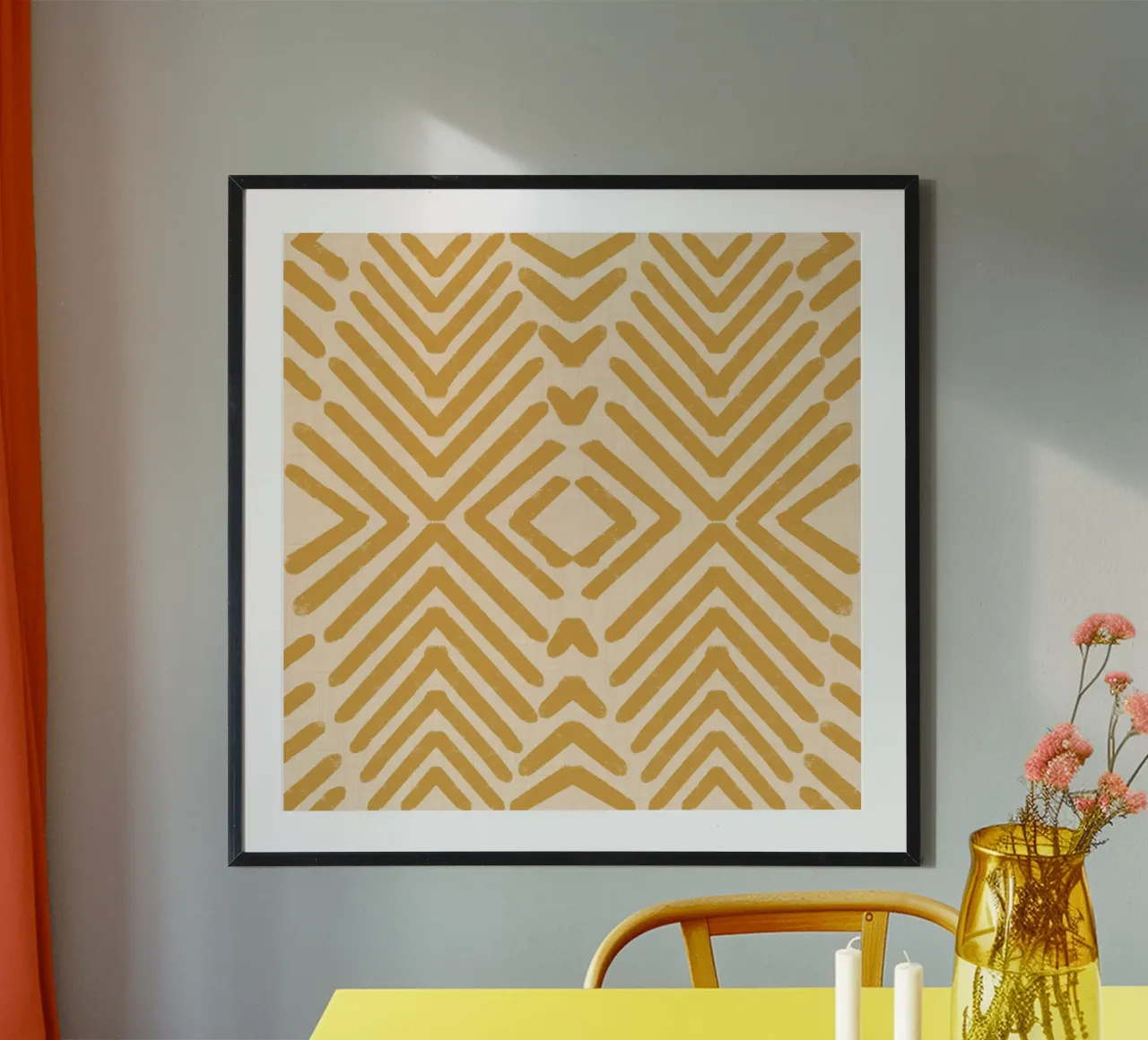 Retro Tribal Arrows - Mid Century Modern Geometric Yellow poster with aluminum frame by susanacosta