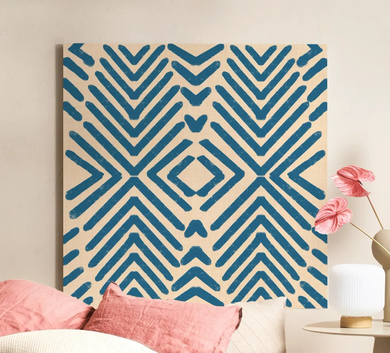 Retro Tribal Pijlen - Mid Eeuw Modern Geometrisch Blauw canvas met Baklijst van susanacosta