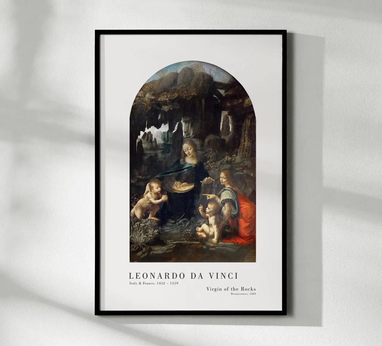 Leonardo da Vinci - Jungfrau auf dem Felsen poster con telaio in legno da Old Masters