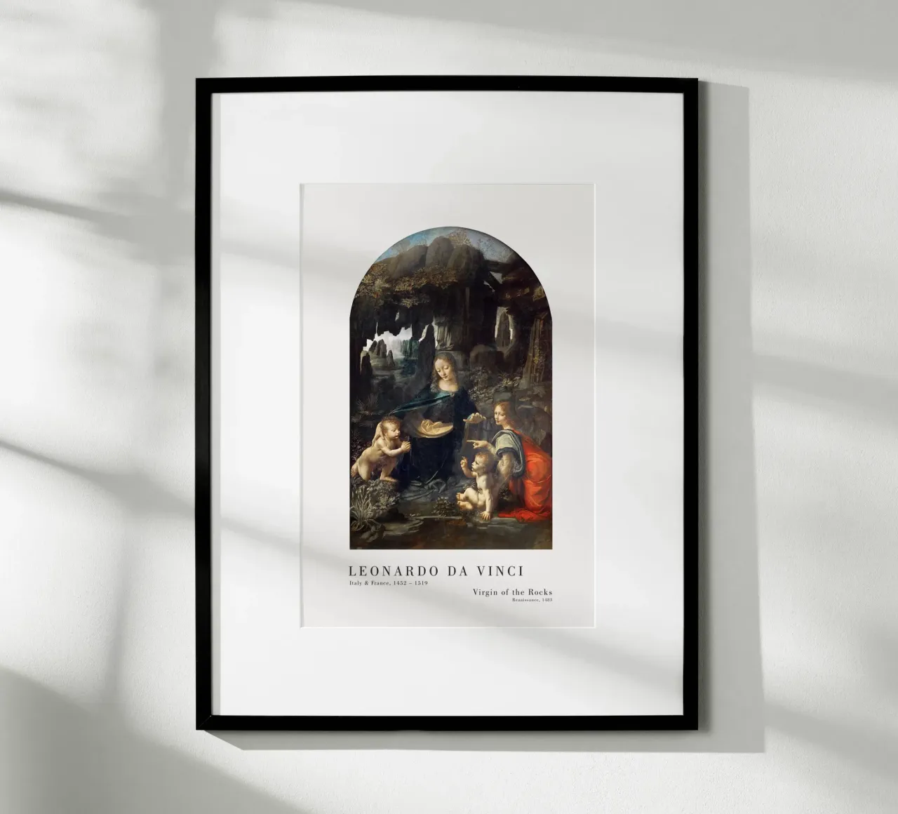 Leonardo da Vinci - Jungfrau auf dem Felsen poster con telaio in legno da Old Masters