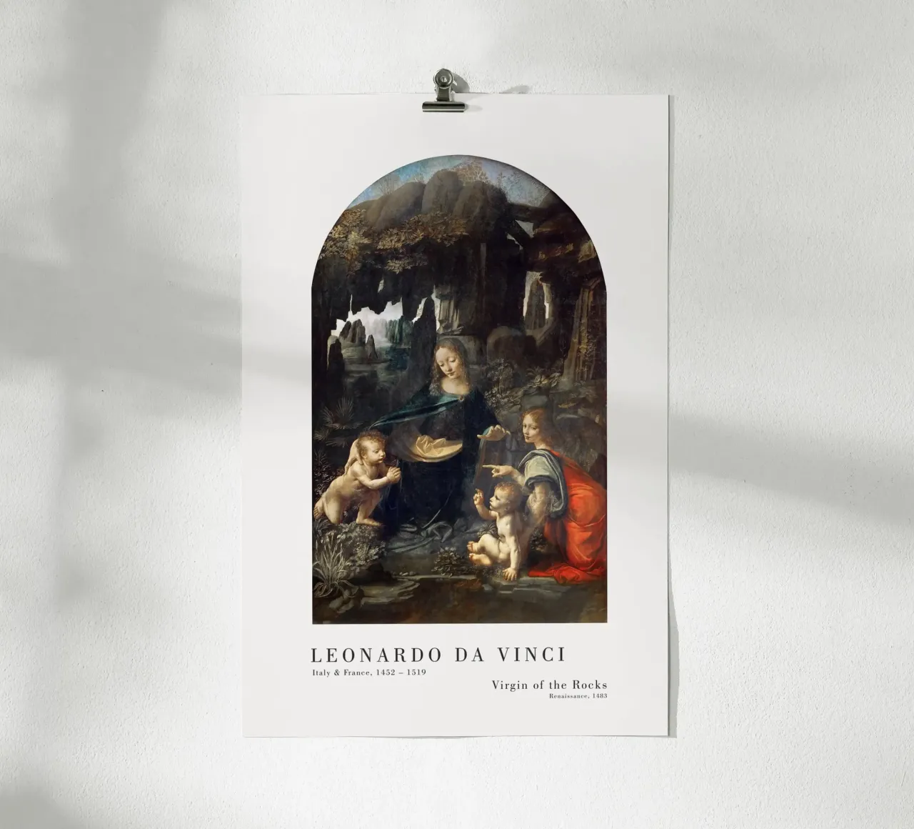 Leonardo da Vinci - Jungfrau auf dem Felsen poster con telaio in legno da Old Masters