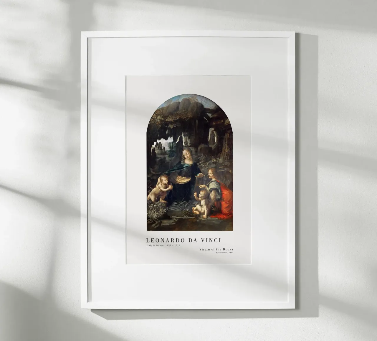 Leonardo da Vinci - Jungfrau auf dem Felsen poster con telaio in legno da Old Masters