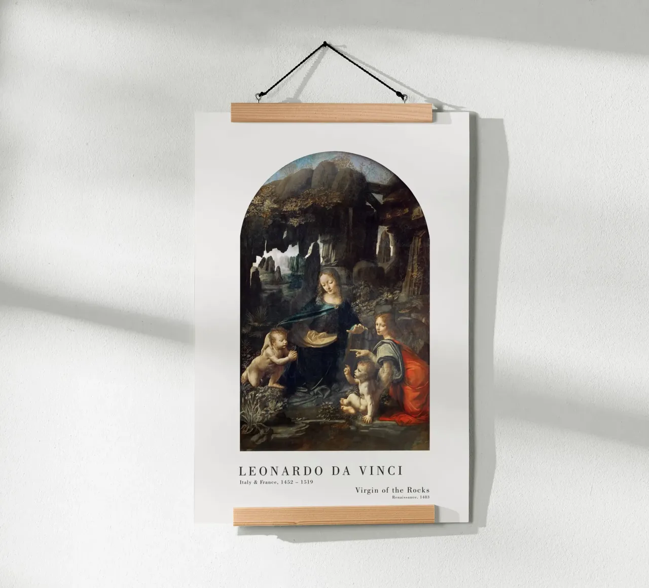 Leonardo da Vinci - Jungfrau auf dem Felsen poster con telaio in legno da Old Masters