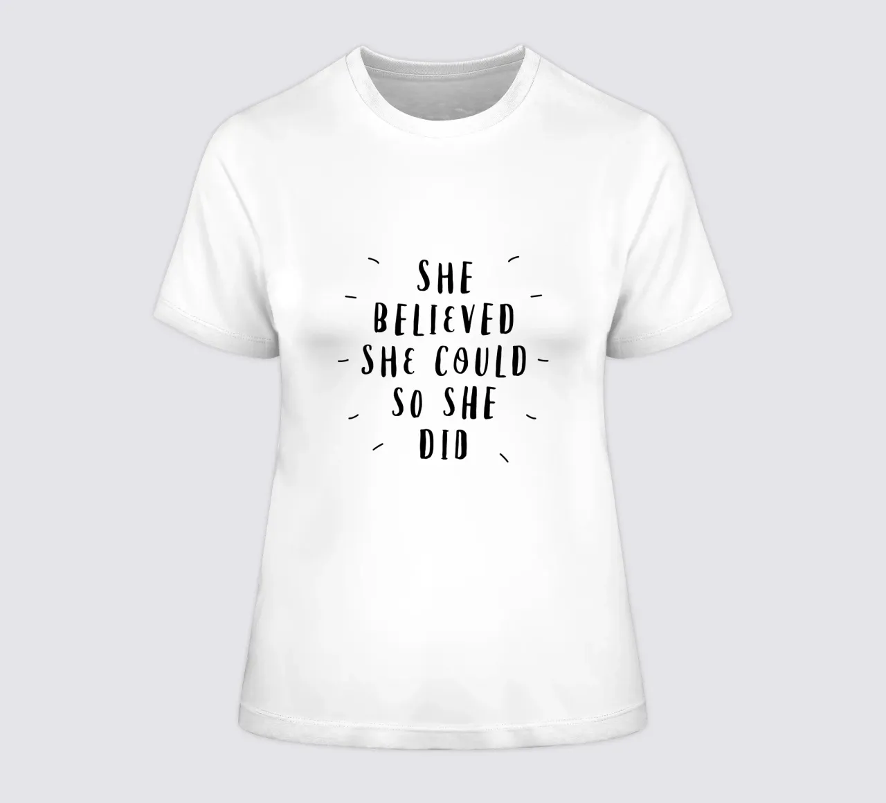 She Believed She Could So She Did Typografie Design in Black women's fitted t-shirt by THE MOTIVATED TYPE