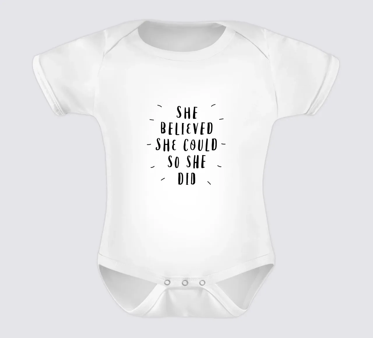 She Believed She Could So She Did Typografie Design in Black short-sleeve baby romper by THE MOTIVATED TYPE
