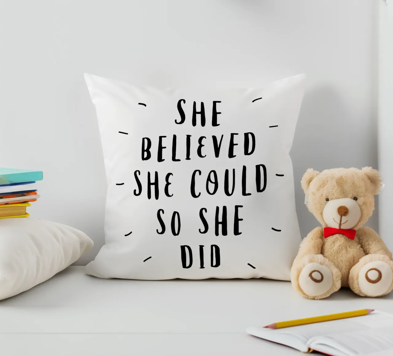 Credeva di poterlo fare e lo ha fatto Design tipografico in nero cuscino da THE MOTIVATED TYPE