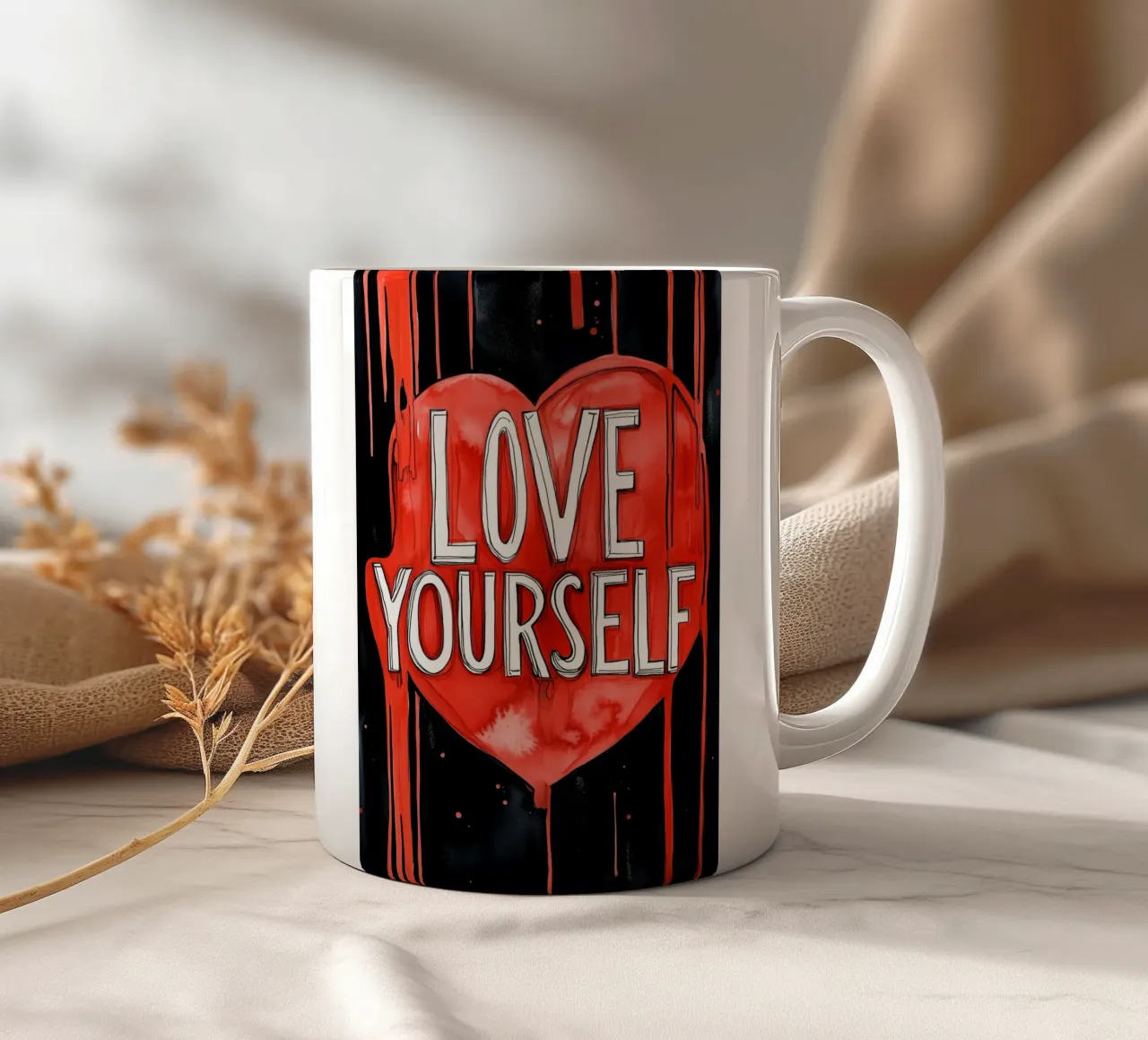 Love yourself poster text art ceramic mug by Justyna Jaszke JBJart