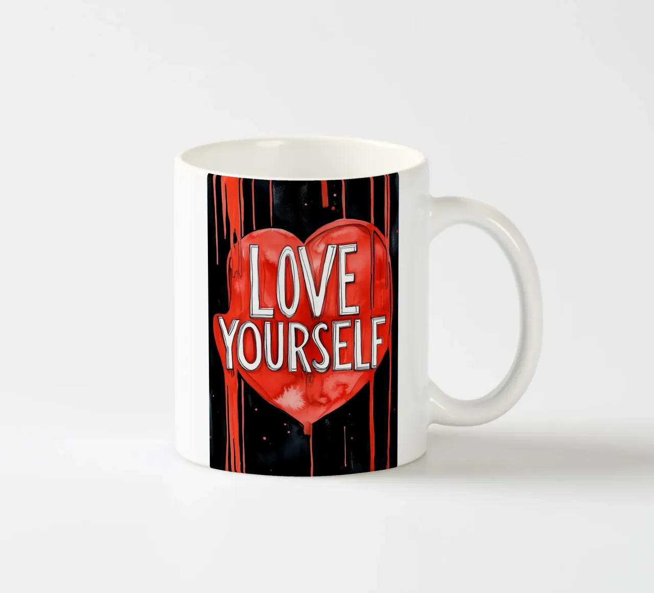 Love yourself poster text art ceramic mug by Justyna Jaszke JBJart