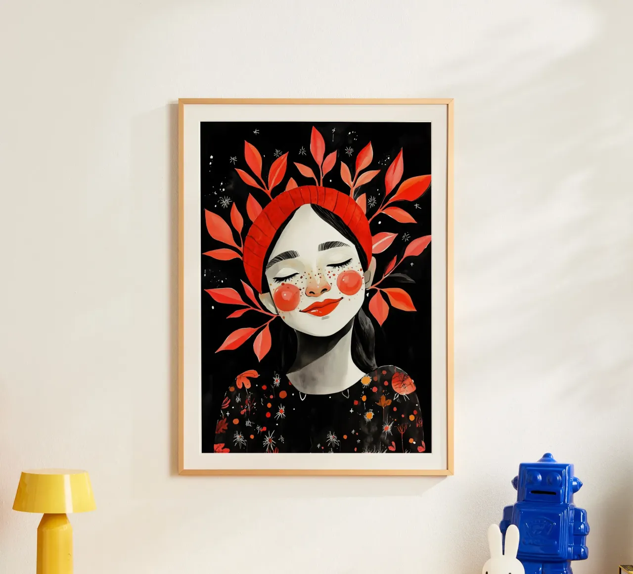 Poster della ragazza delle vibrazioni positive poster con telaio in legno da Justyna Jaszke JBJart