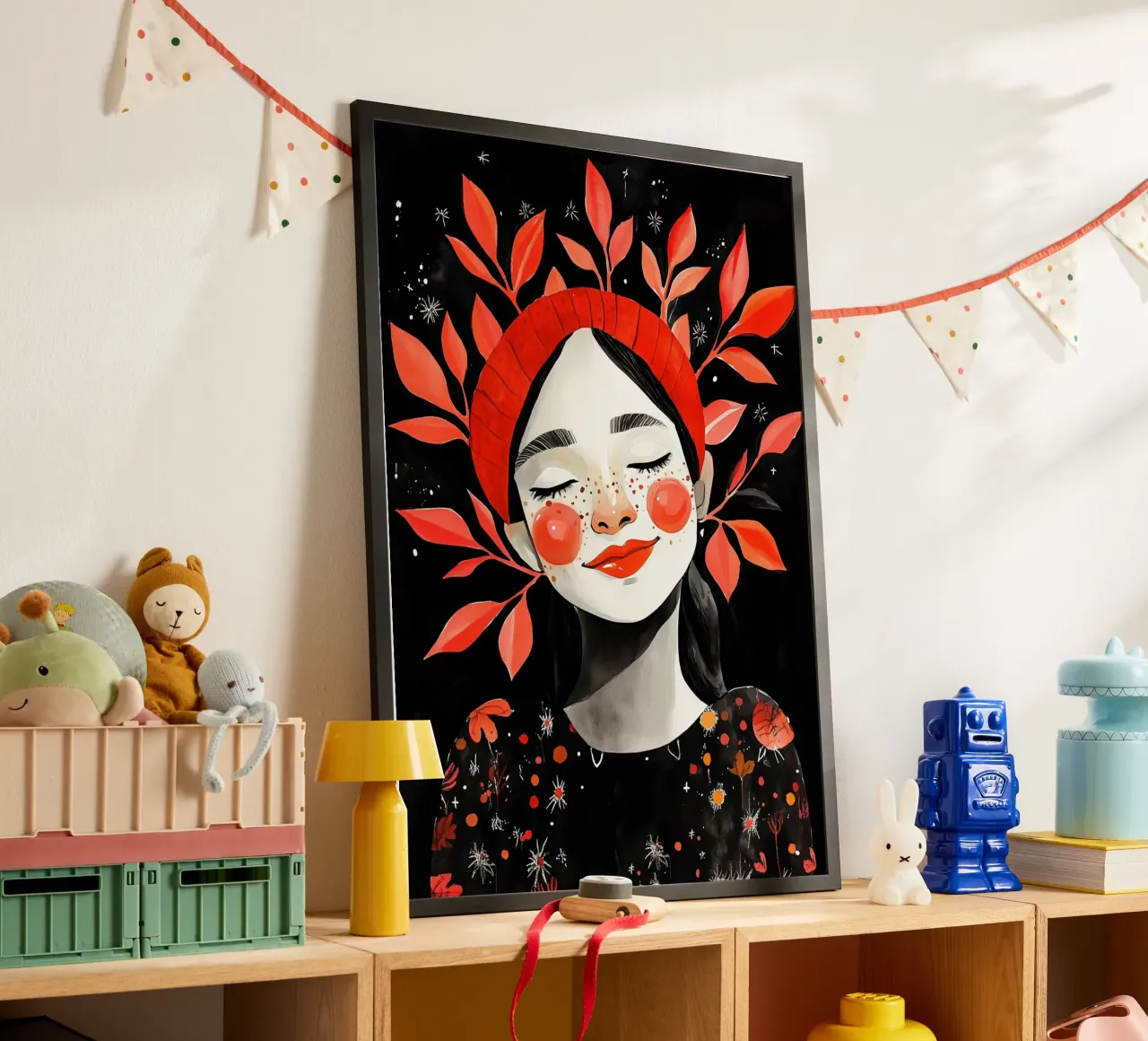 Poster della ragazza delle vibrazioni positive poster con telaio in legno da Justyna Jaszke JBJart