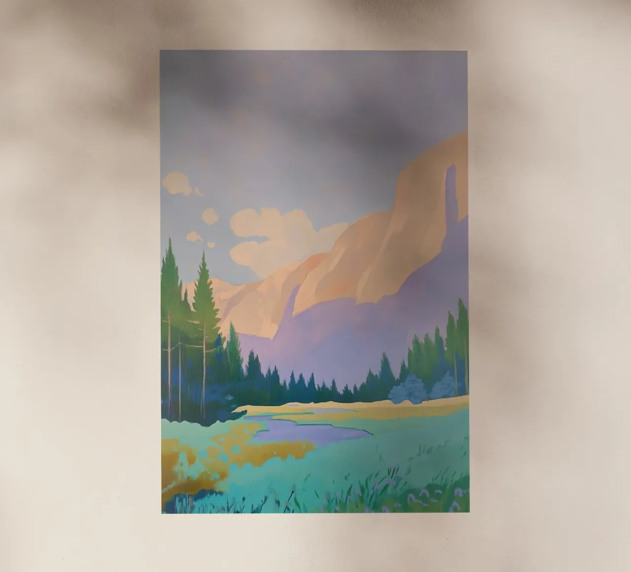 Paesaggio montano con pini pellicola backlit da Melloi Art Print