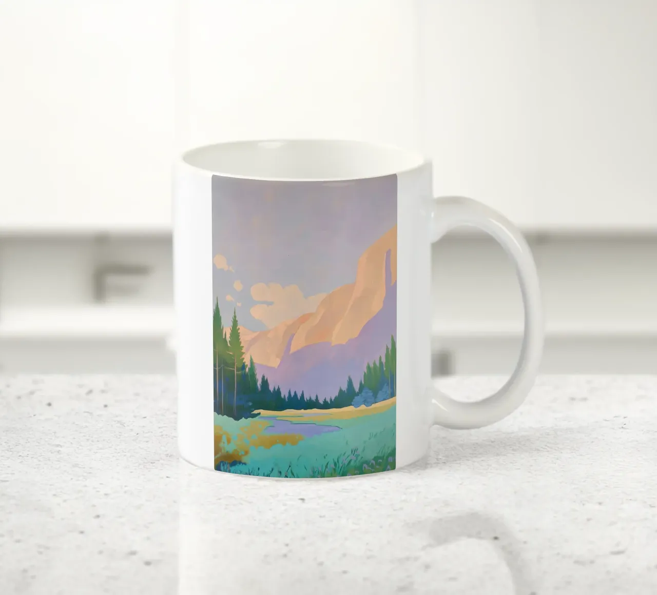 Paesaggio montano con pini tazza in ceramica da Melloi Art Print