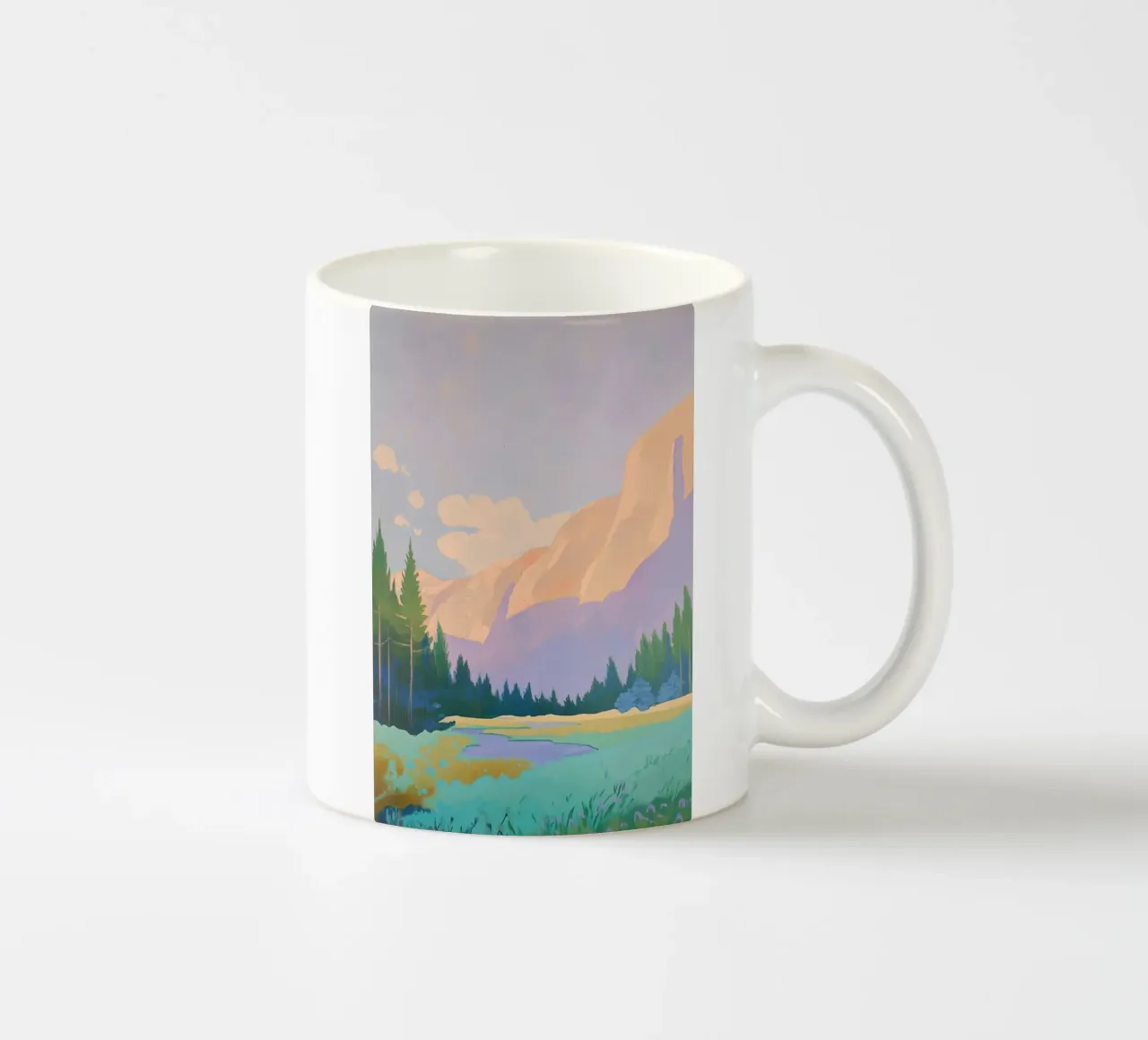 Paesaggio montano con pini tazza in ceramica da Melloi Art Print