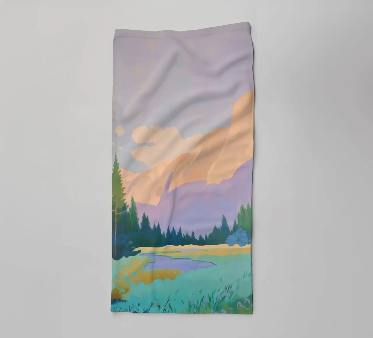 Mountain Landscape with Pine Trees towel by Melloi Art Print