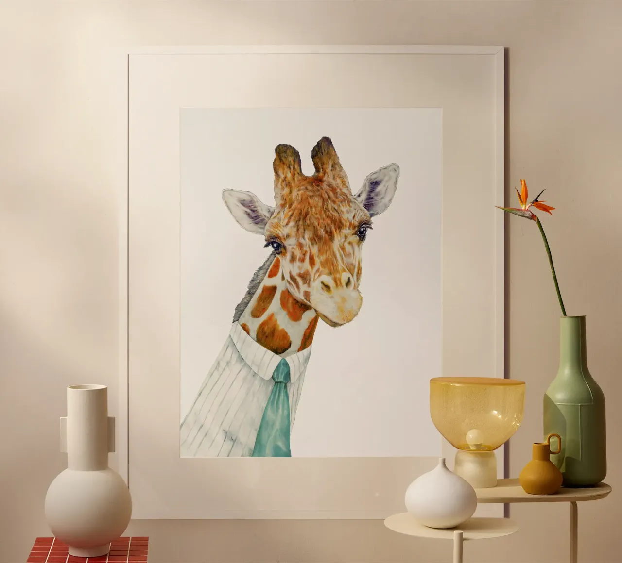 Mr Giraffe poster with wooden frame by Animal Crew