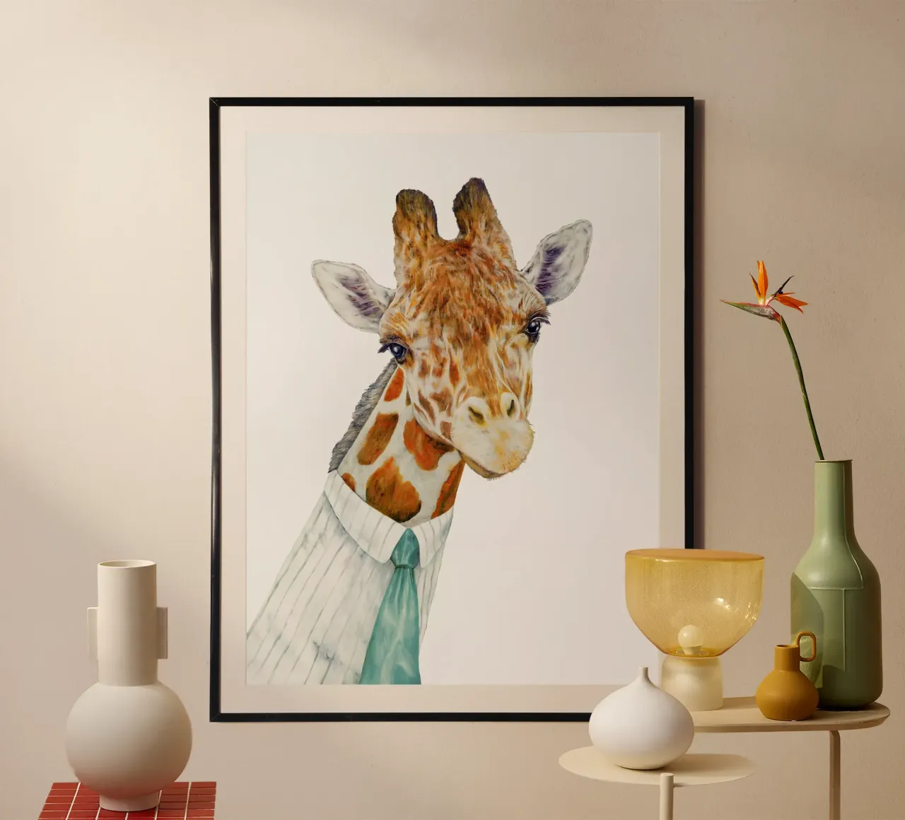 Mr Giraffe poster with wooden frame by Animal Crew