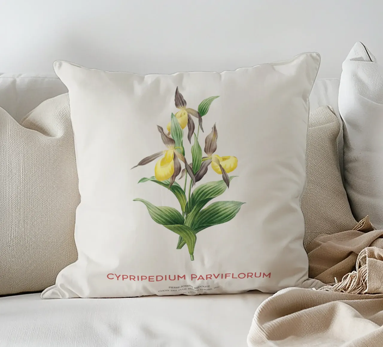 Scarpetta gialla o Cypripedium Parviflorum cuscino da Vintagrafica