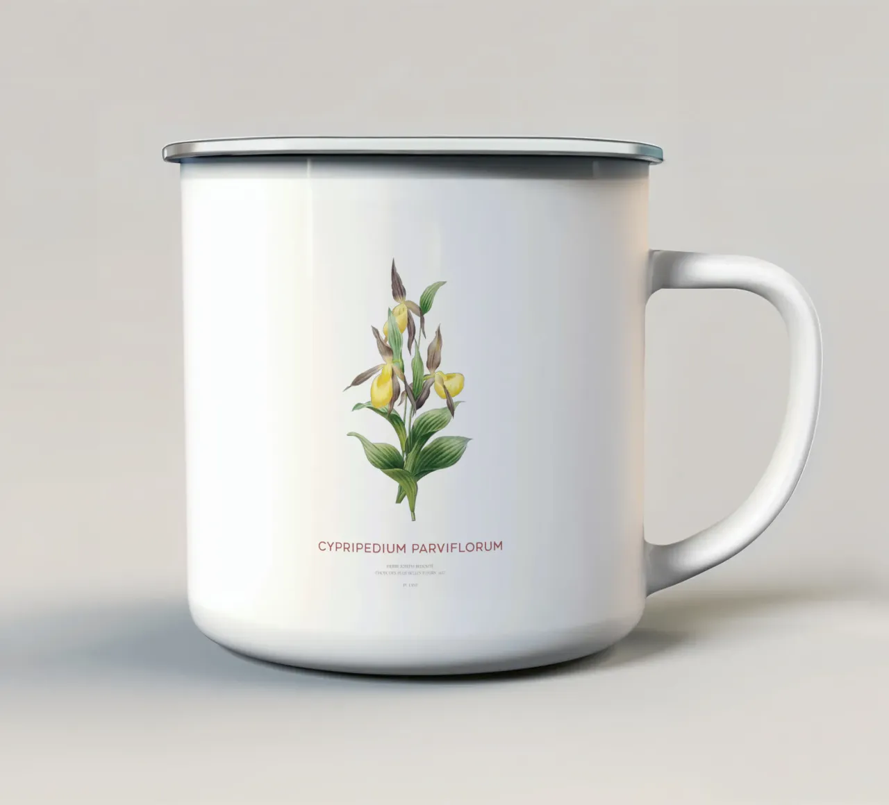 Scarpetta gialla o Cypripedium Parviflorum tazza in smalto da Vintagrafica