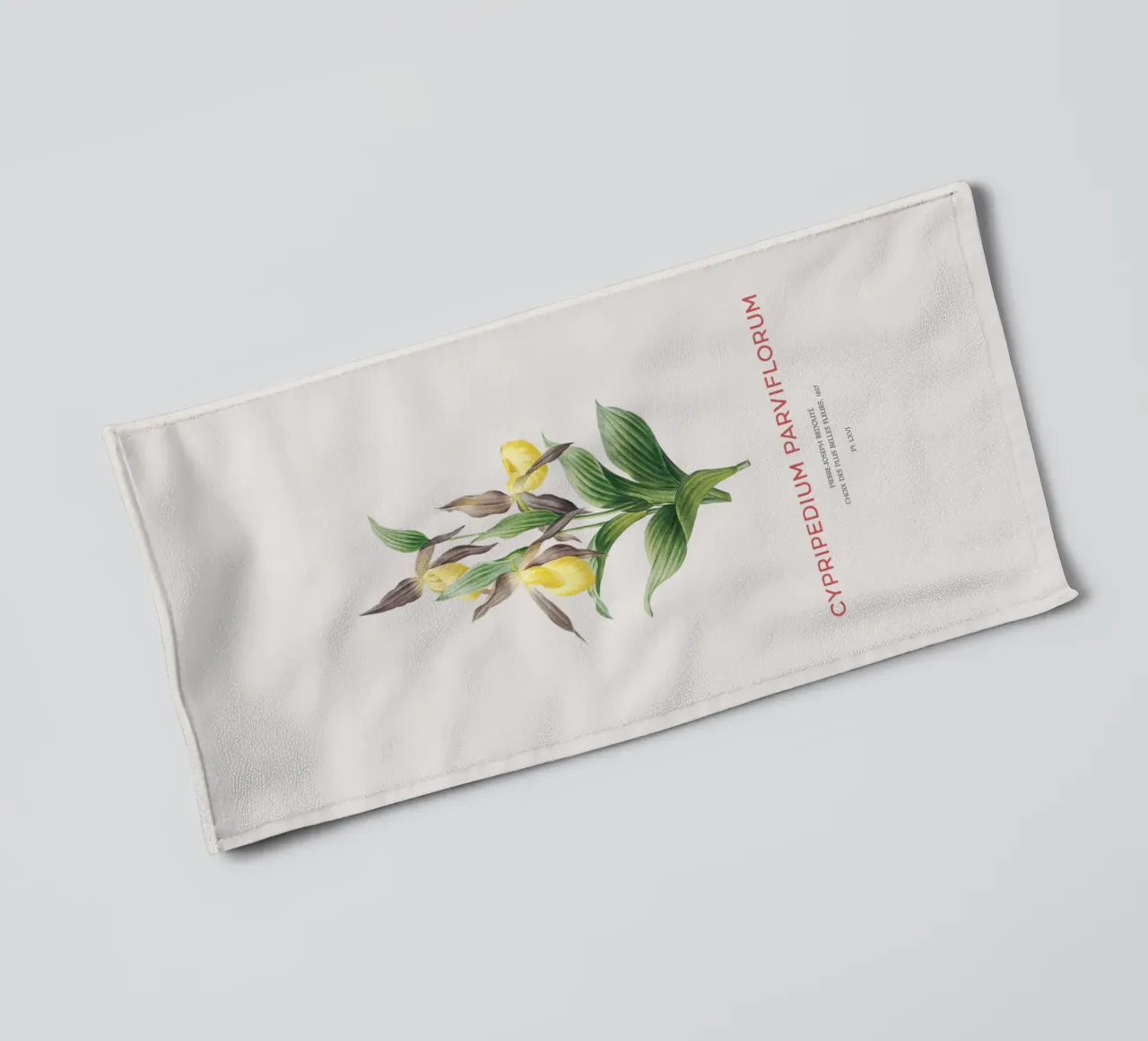 Yellow lady's slipper or Cypripedium Parviflorum towel by Vintagrafica