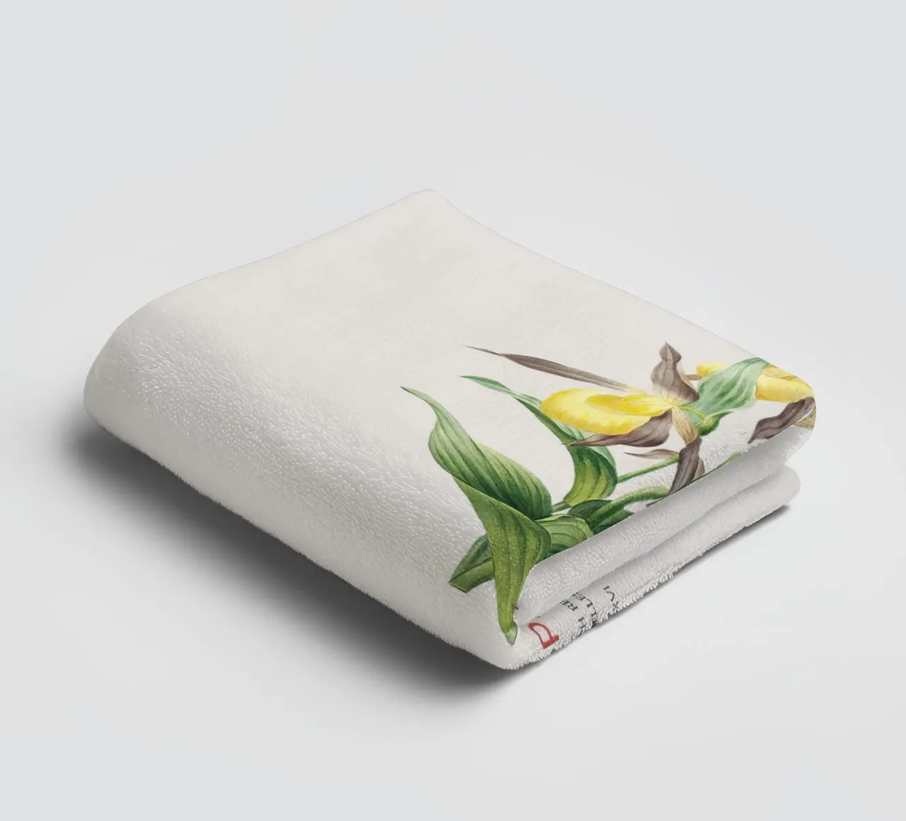 Yellow lady's slipper or Cypripedium Parviflorum towel by Vintagrafica