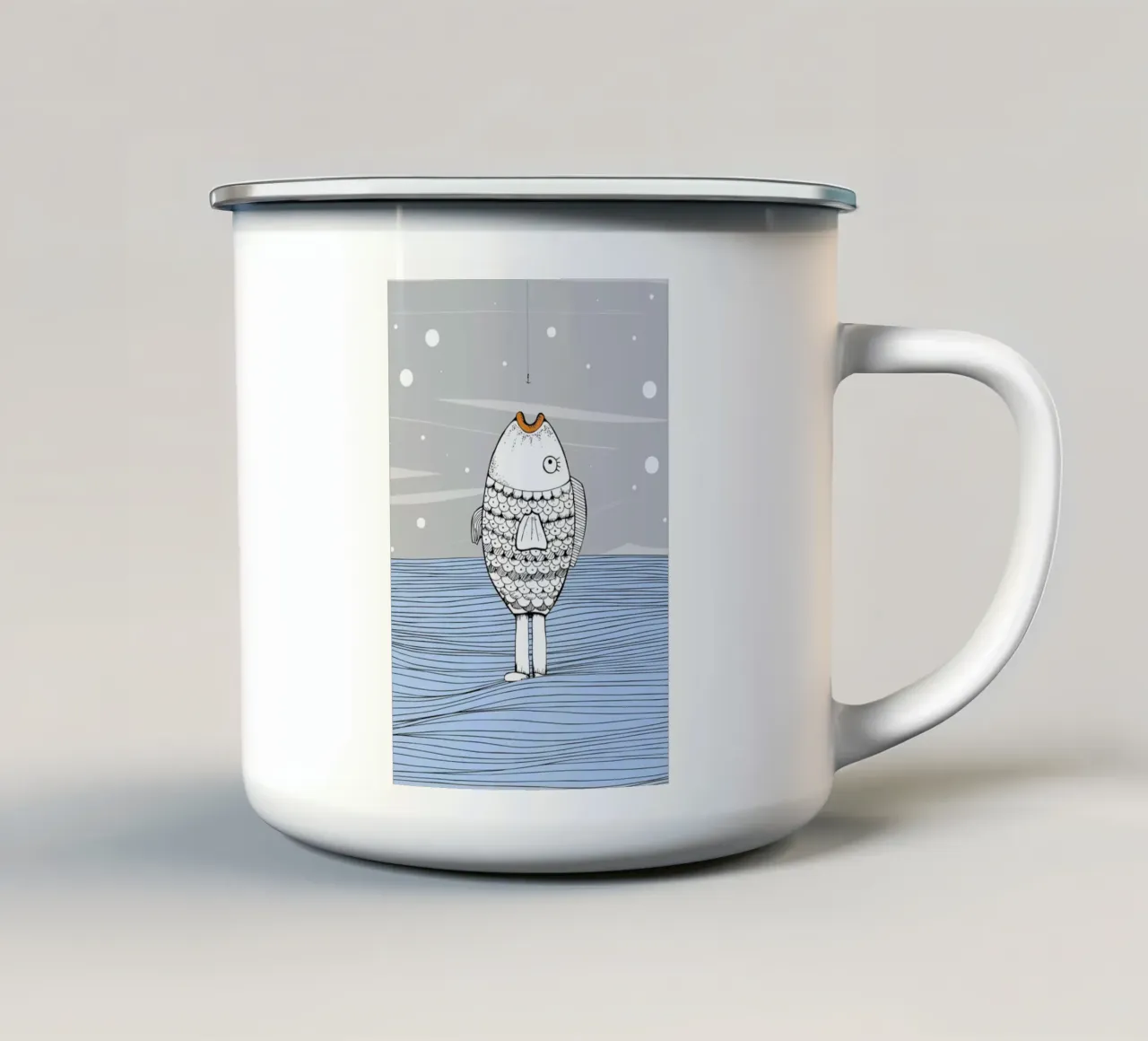 Catch The Fishman tazza in smalto da Waltraud Rieken