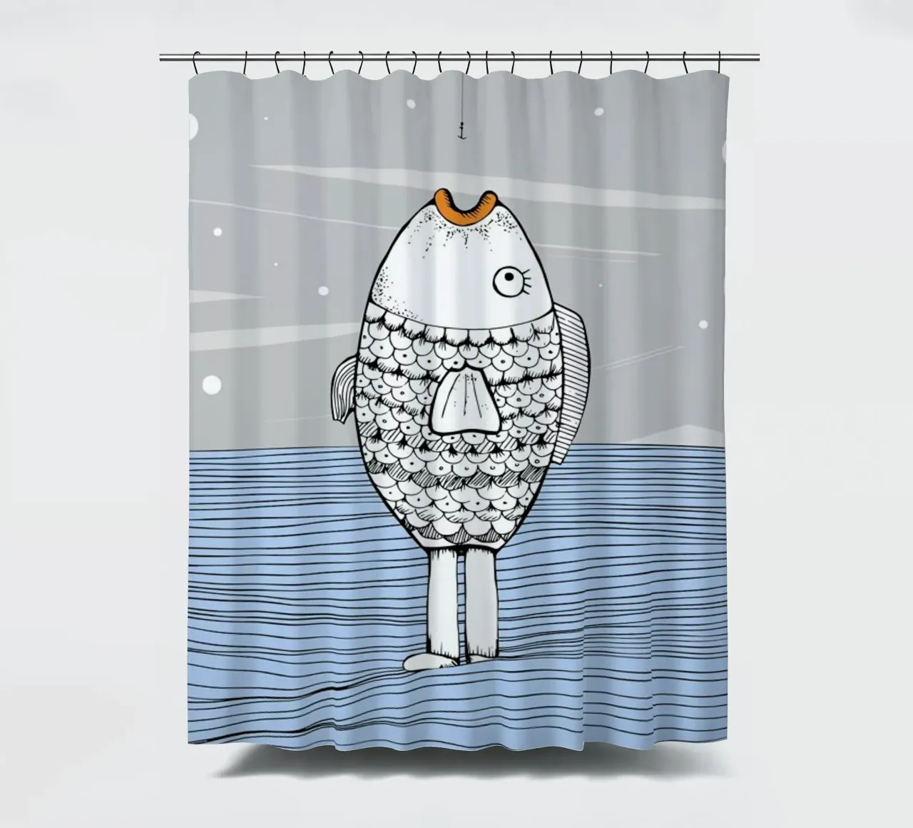 Catch The Fishman shower curtain by Waltraud Rieken