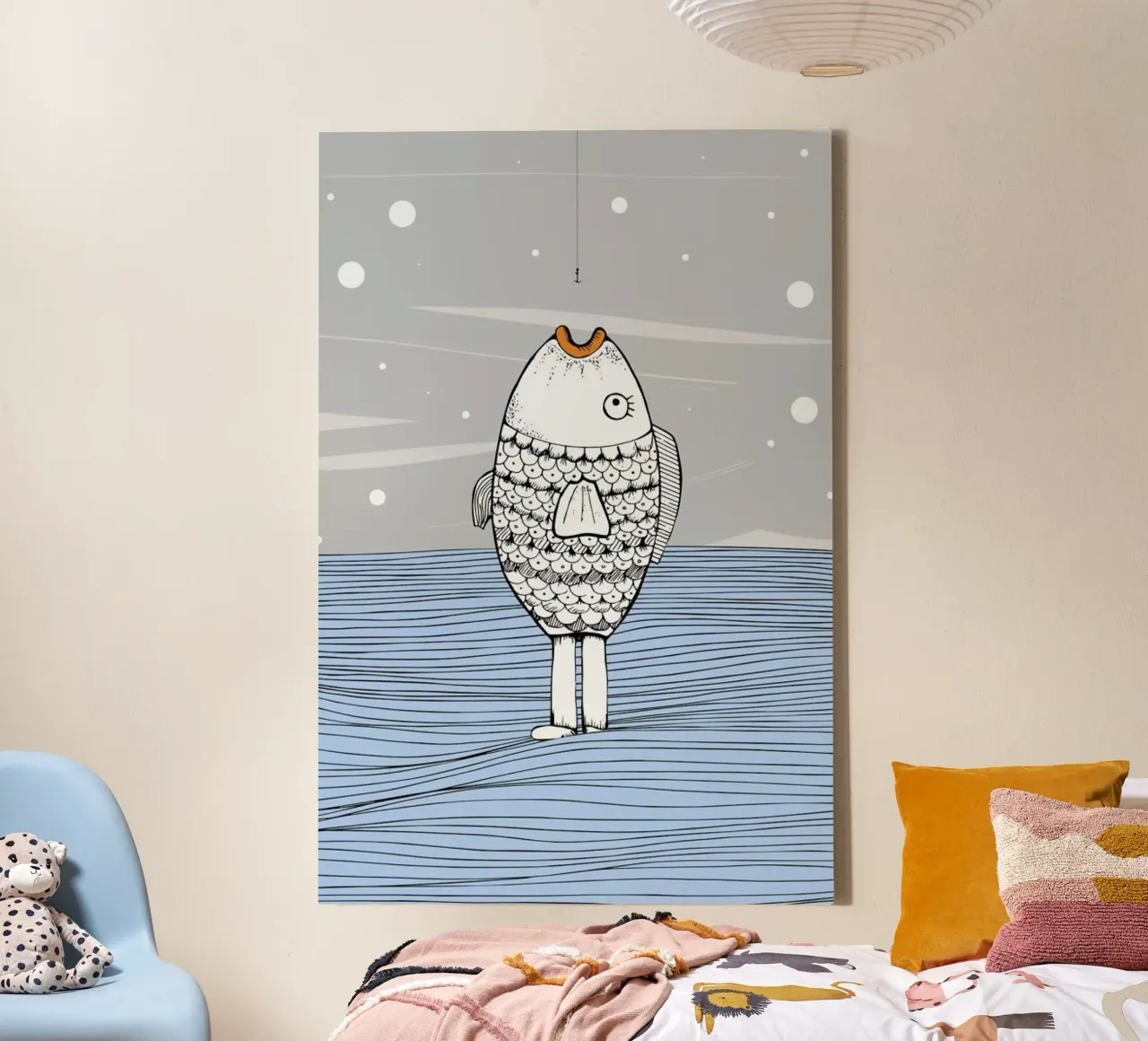 Catch The Fishman canvas met Baklijst van Waltraud Rieken