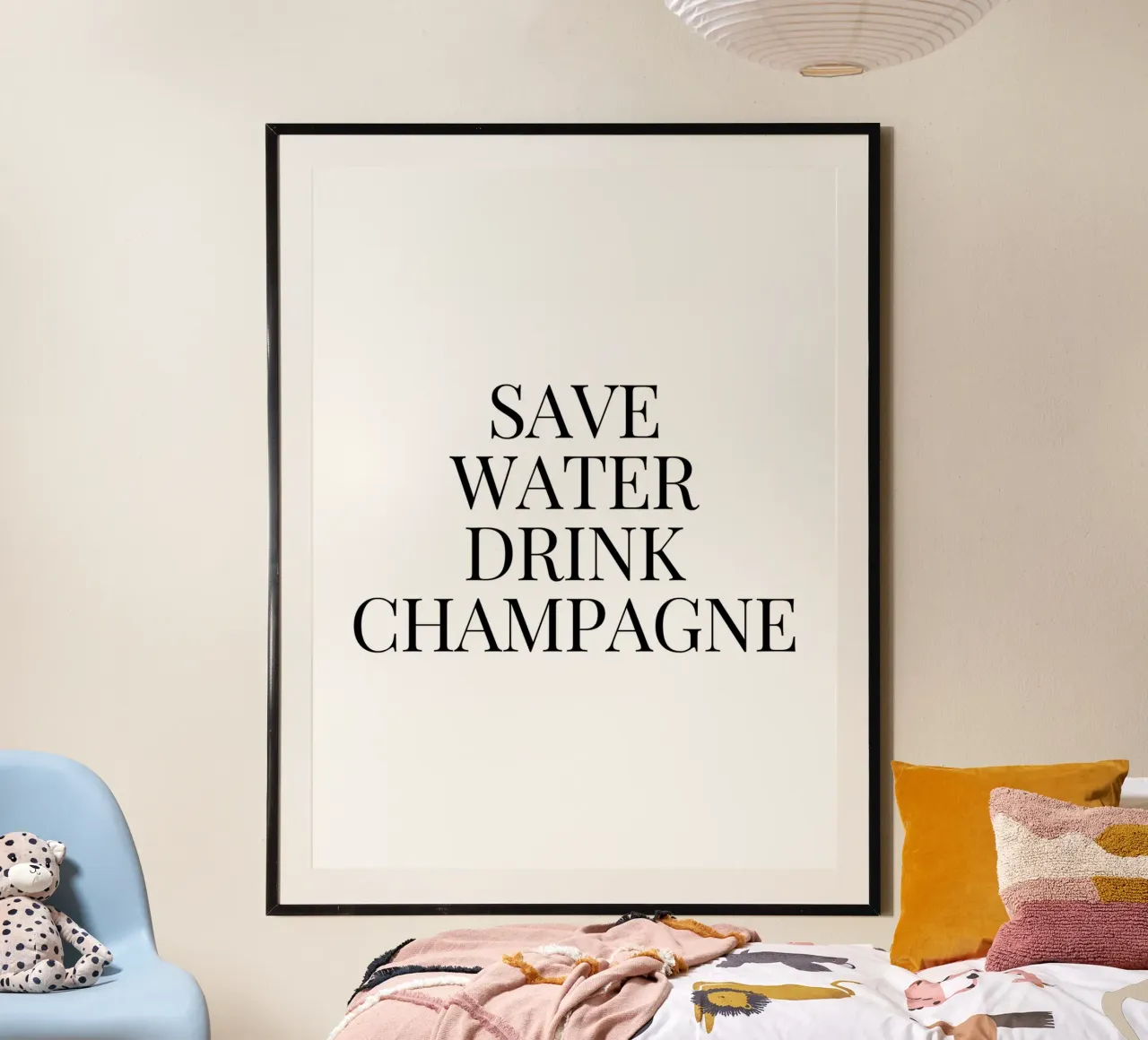 Risparmiare acqua bere champagne citazione carta hahnemühle da Paigaam Studio