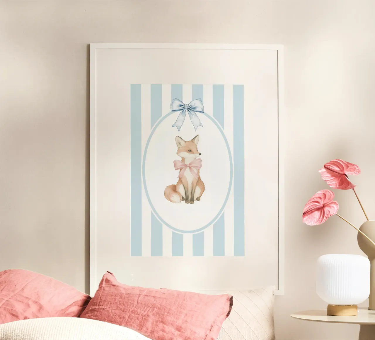 Illustrazione di volpe con strisce bianche e blu carta hahnemühle da Jungle Joy Art