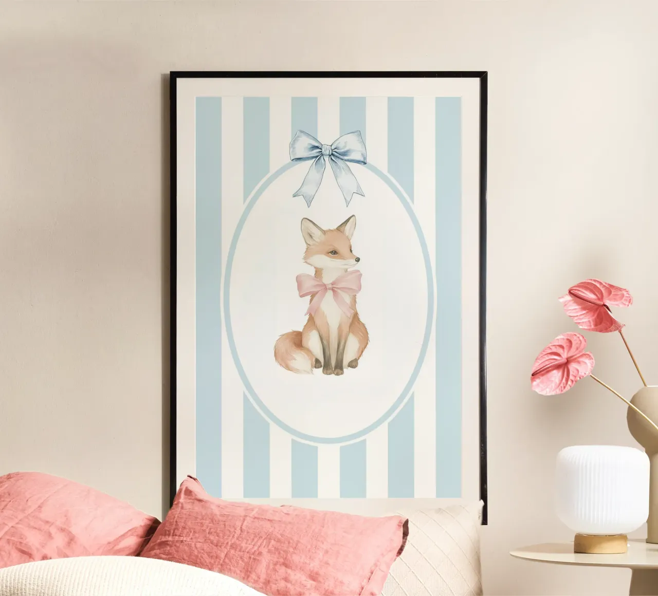 Illustrazione di volpe con strisce bianche e blu carta hahnemühle da Jungle Joy Art