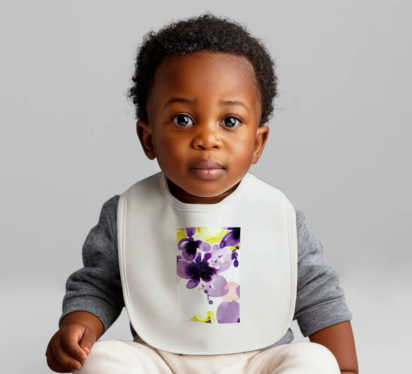 Violet Bloom baby bib by Ekaterina Koroleva