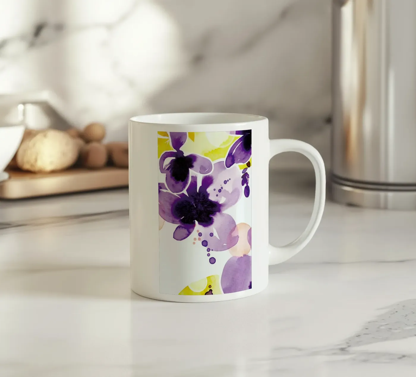 Violet Bloom ceramic mug by Ekaterina Koroleva