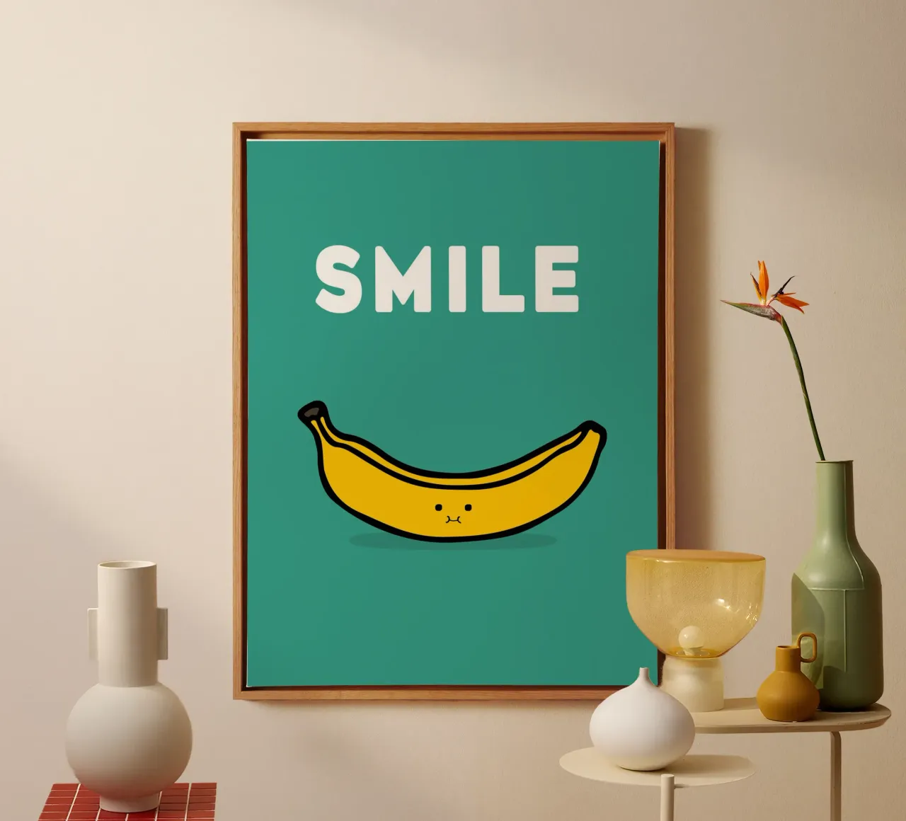 Banana Smile tela con Cornice a cassetta da Nando Art