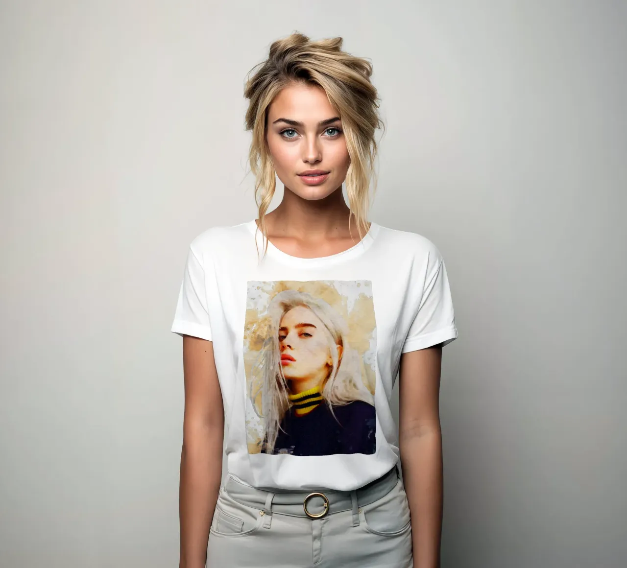 Smudge Portrait Billie Eilish women's fitted t-shirt by Gunawan Rb