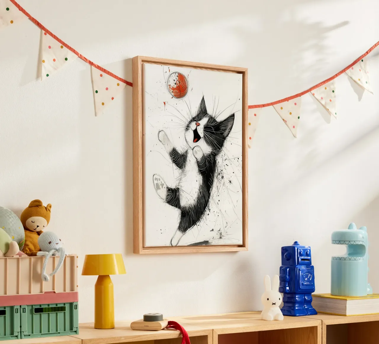 Zeichnung Katze Tier Kunst Leinwand mit Schattenfugenrahmen von Justyna Jaszke JBJart