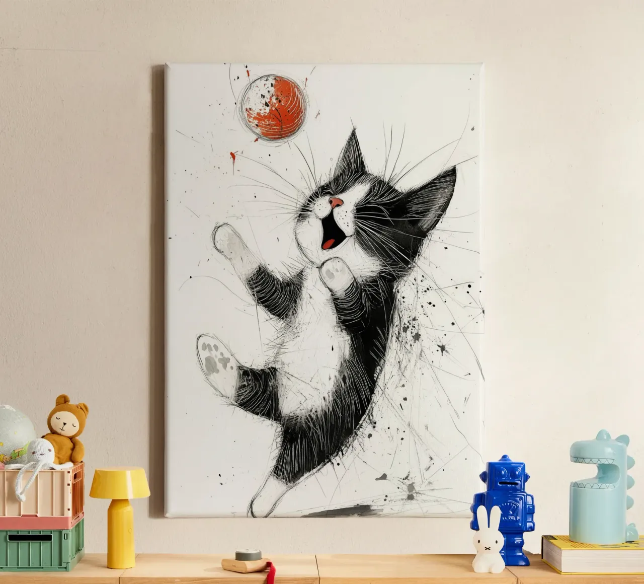 Zeichnung Katze Tier Kunst Leinwand mit Schattenfugenrahmen von Justyna Jaszke JBJart