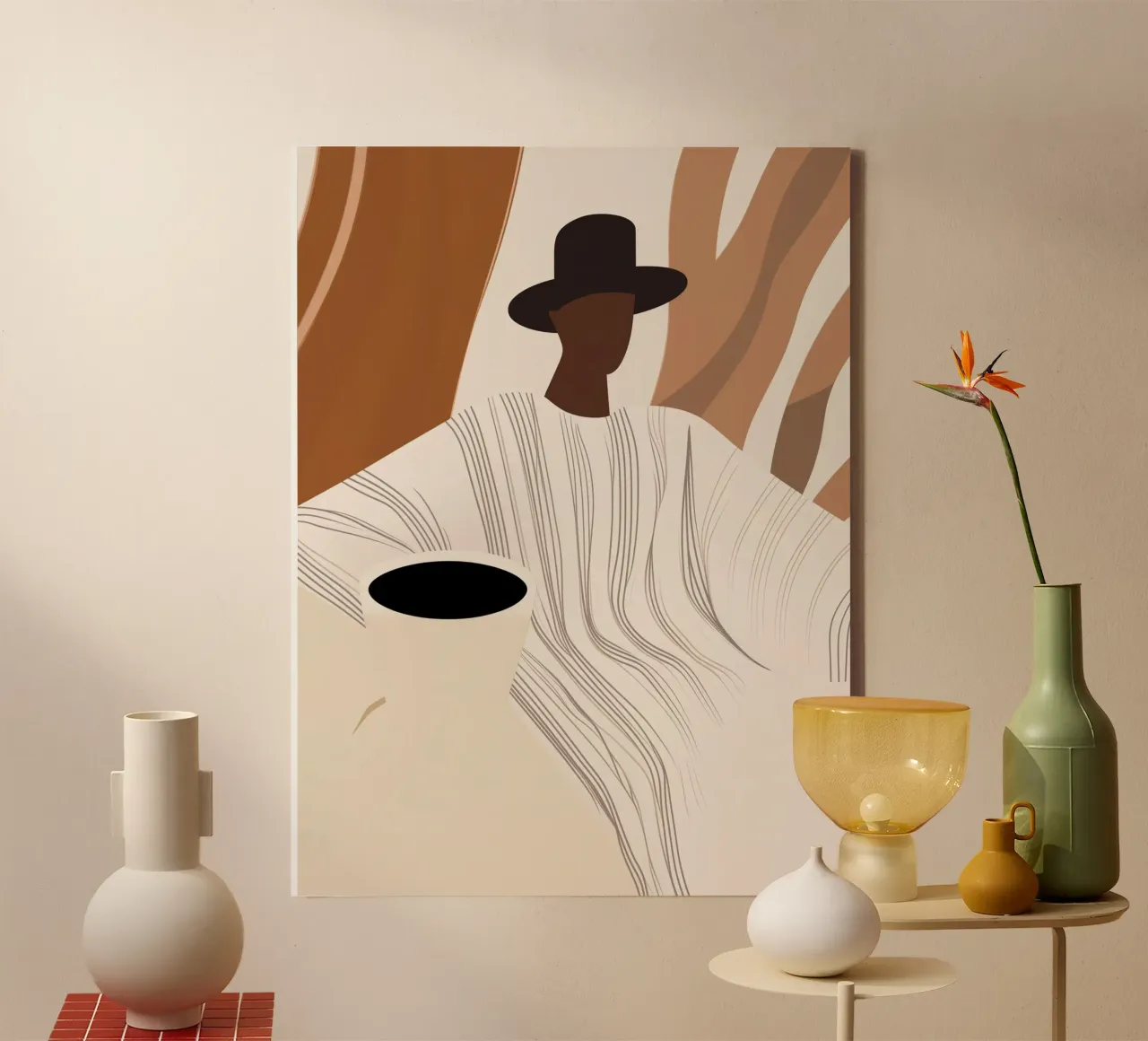 Caffè africano nero e design a strisce boho di tendenza tela con Cornice a cassetta da Autofocus