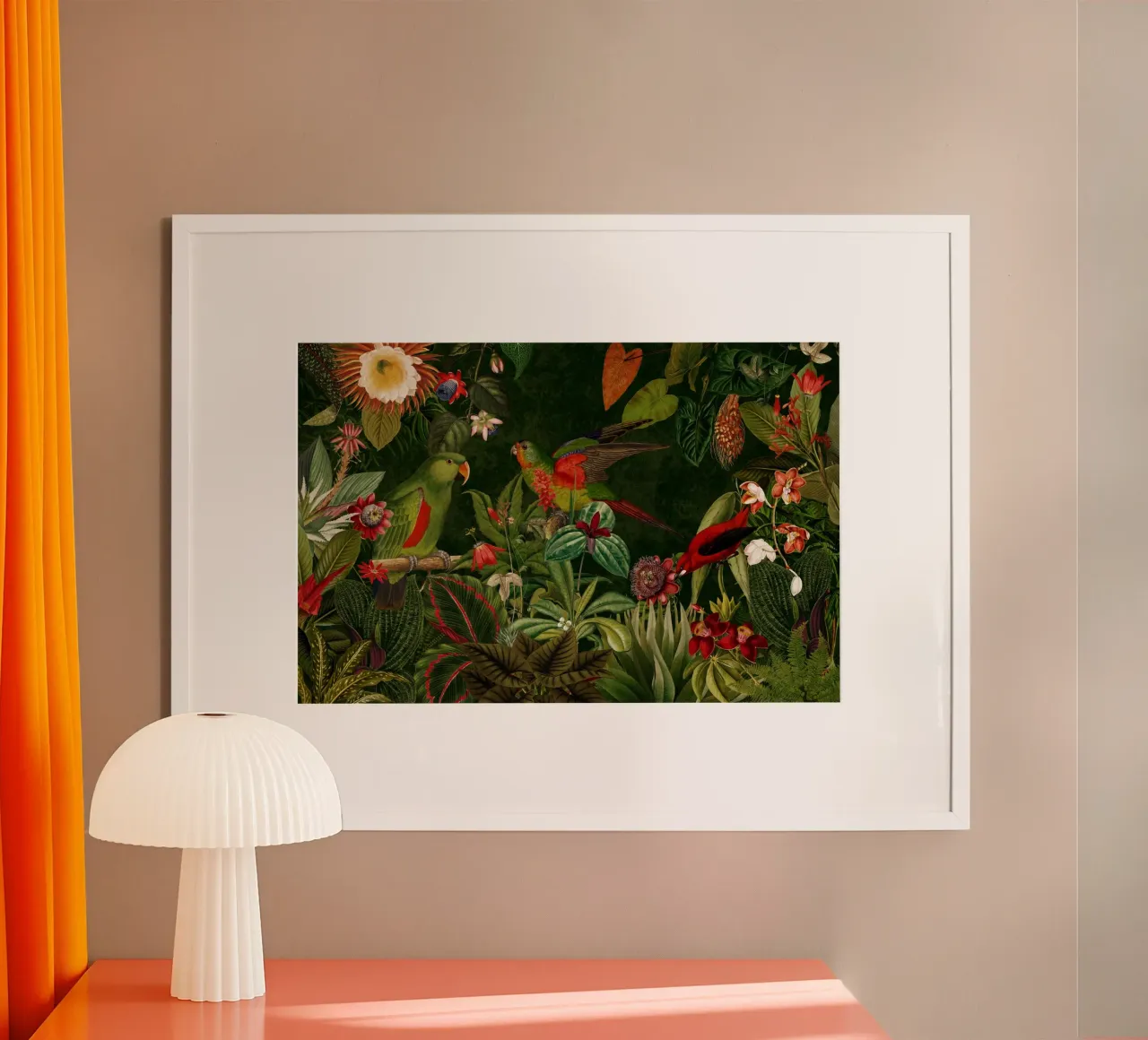 Foresta pluviale vintage vibrante Uccelli foresta poster con telaio in legno da Vintage World - Uta Naumann