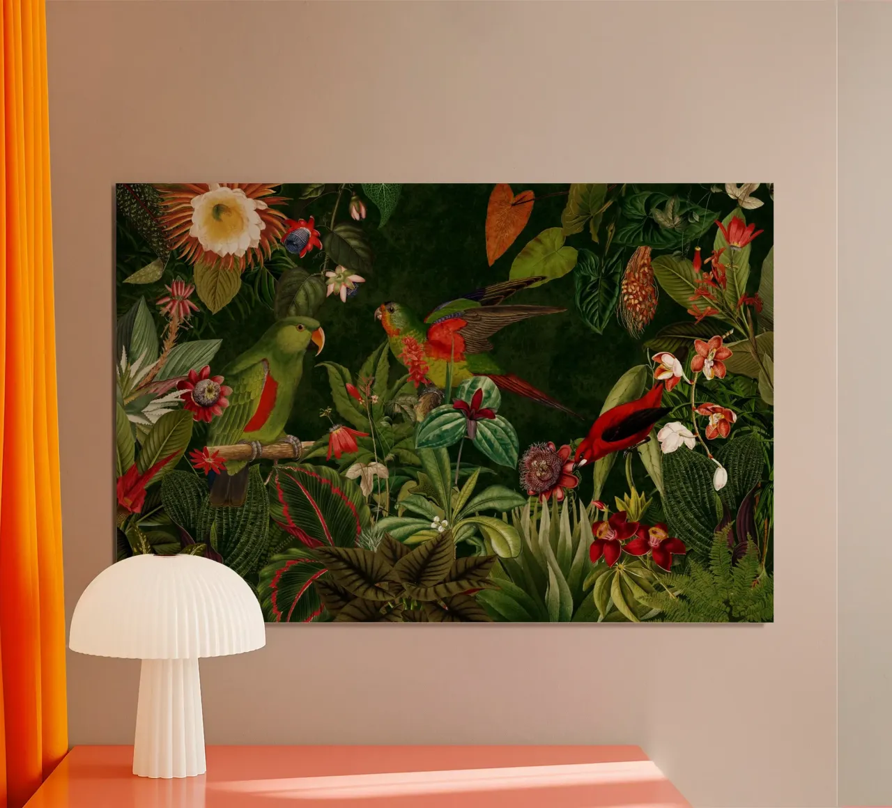 Foresta pluviale vintage vibrante Uccelli foresta poster con telaio in legno da Vintage World - Uta Naumann