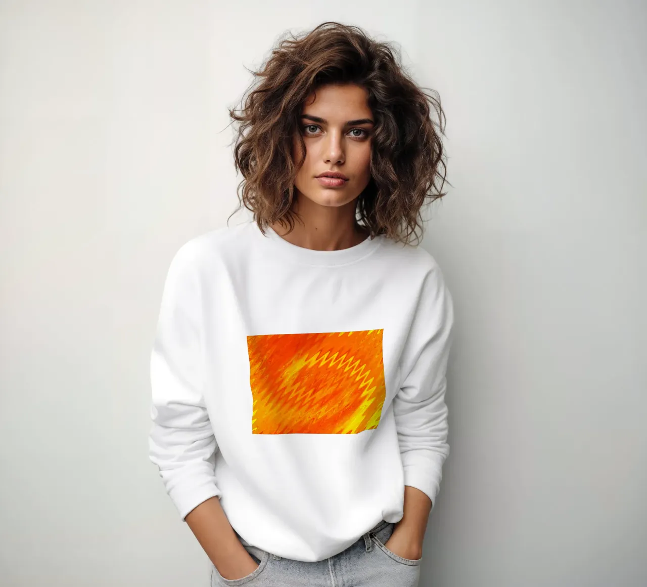 Motivo astratto a zig zag nei colori arancio e giallo felpa da Something for you