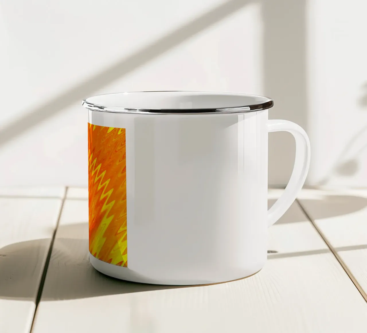 Motif abstrait en zigzag dans les couleurs orange et jaune mug en émail de Something for you
