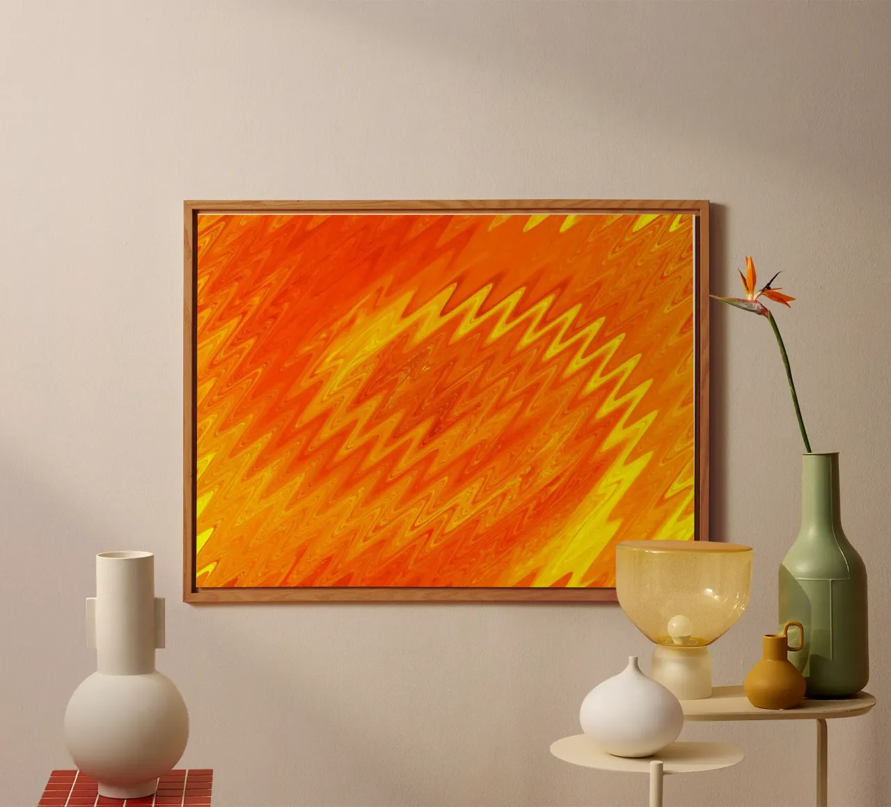 Abstract zigzagpatroon in de kleuren oranje en geel forex-plaat van Something for you