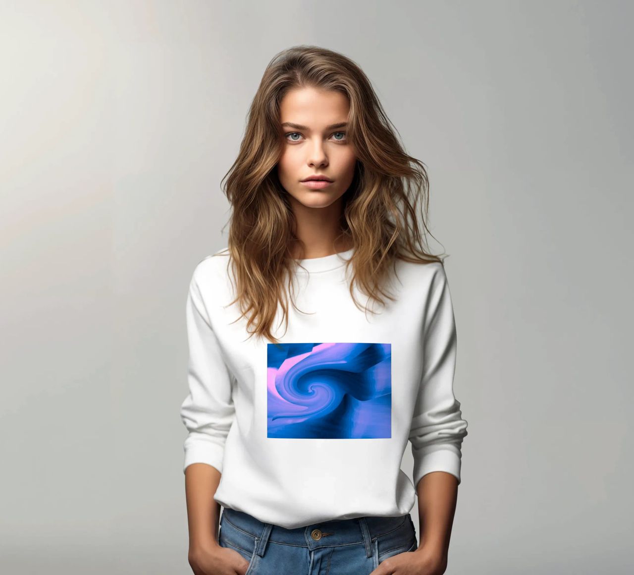 Abstract circular twisted pattern in blue and pink sweatshirt by Something for you