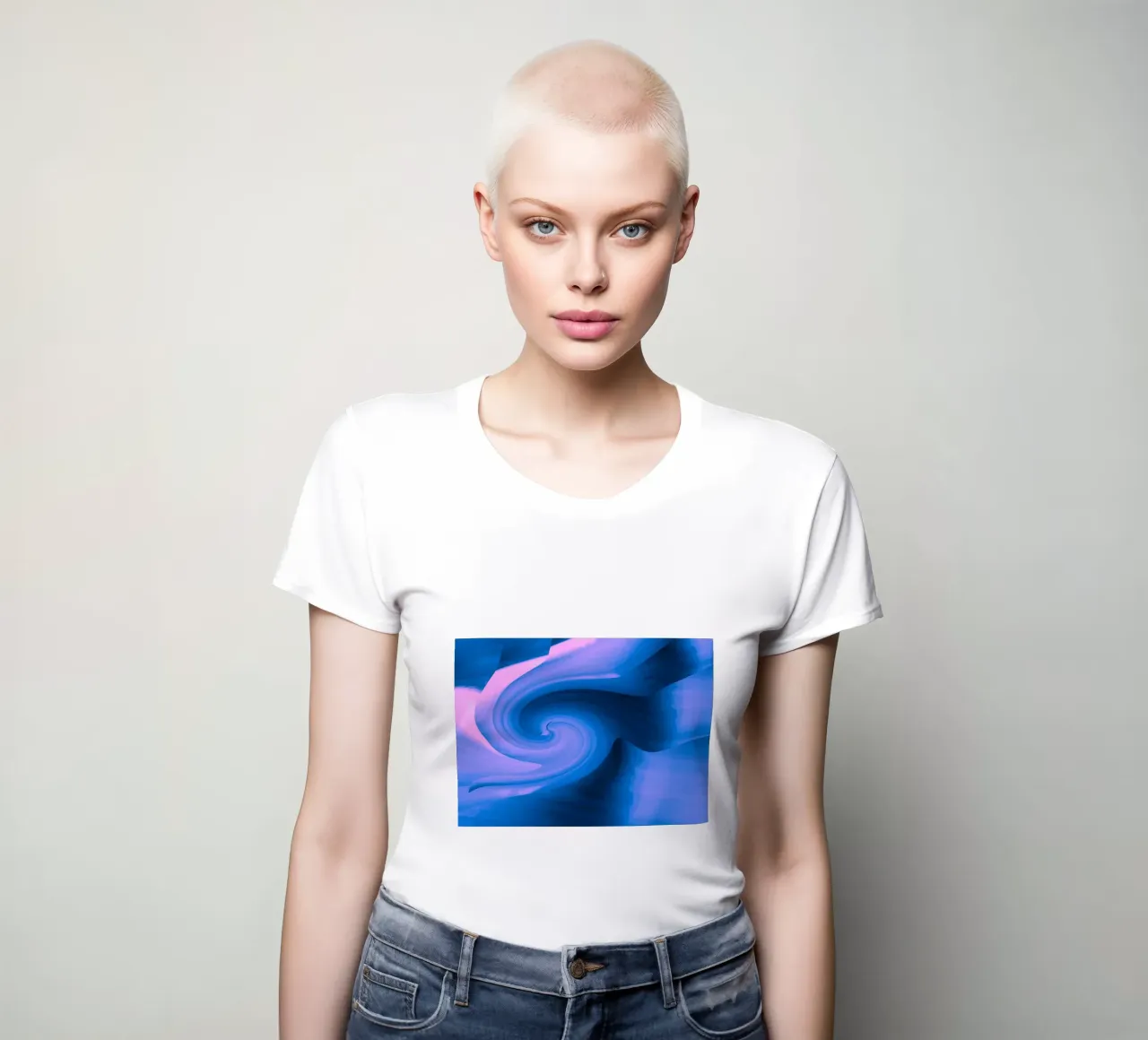 Abstract circular twisted pattern in blue and pink women's fitted t-shirt by Something for you