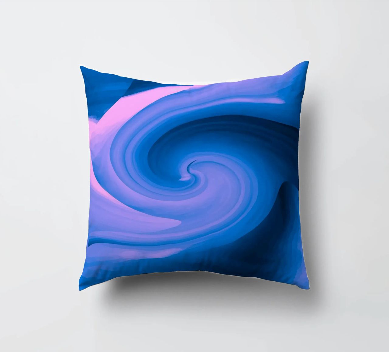Motivo astratto circolare attorcigliato in blu e rosa cuscino da Something for you