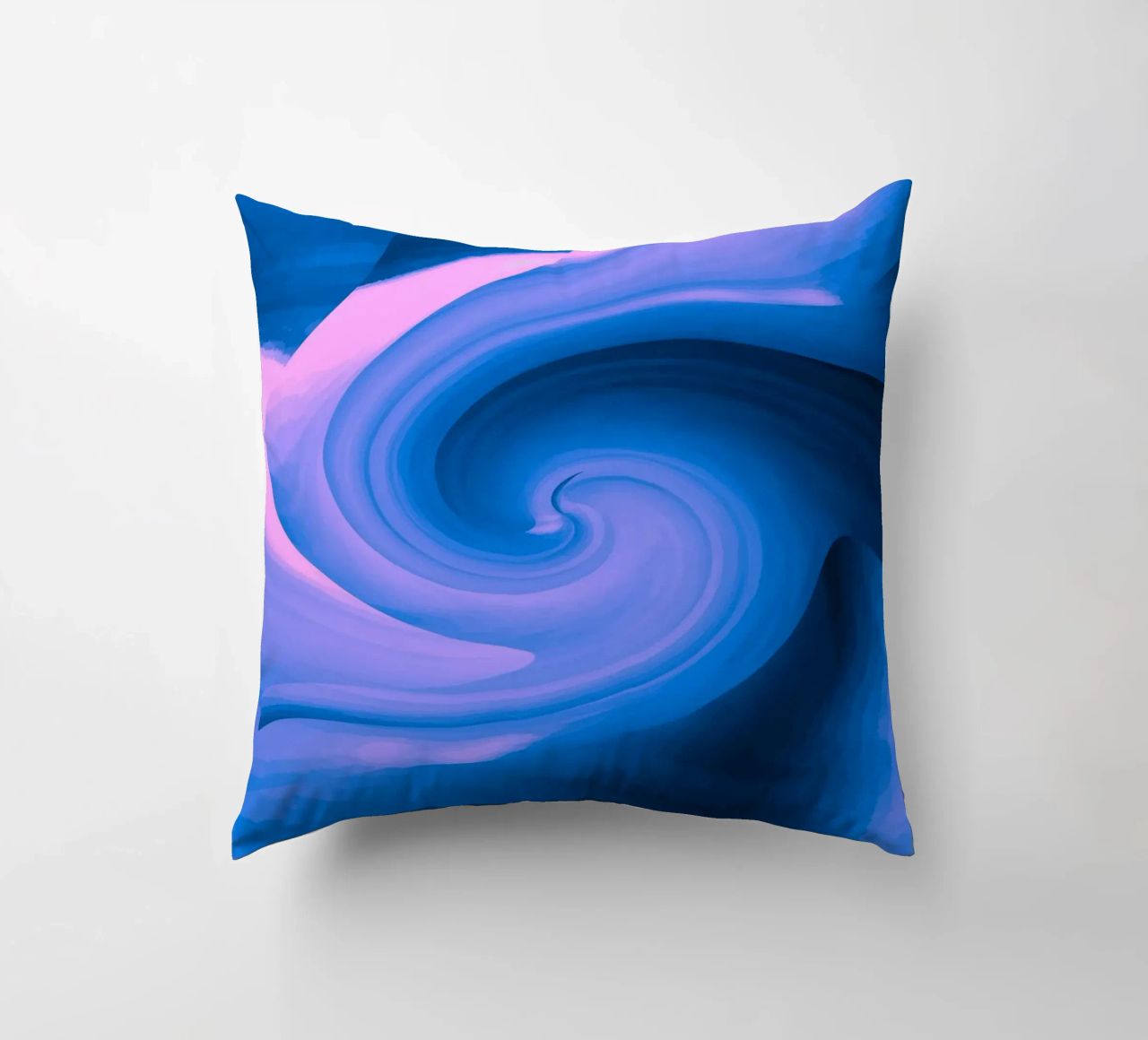 Motivo astratto circolare attorcigliato in blu e rosa cuscino da Something for you