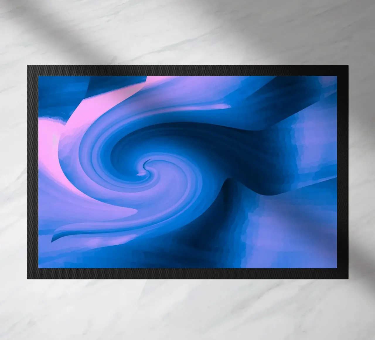 Abstract circular twisted pattern in blue and pink doormat by Something for you