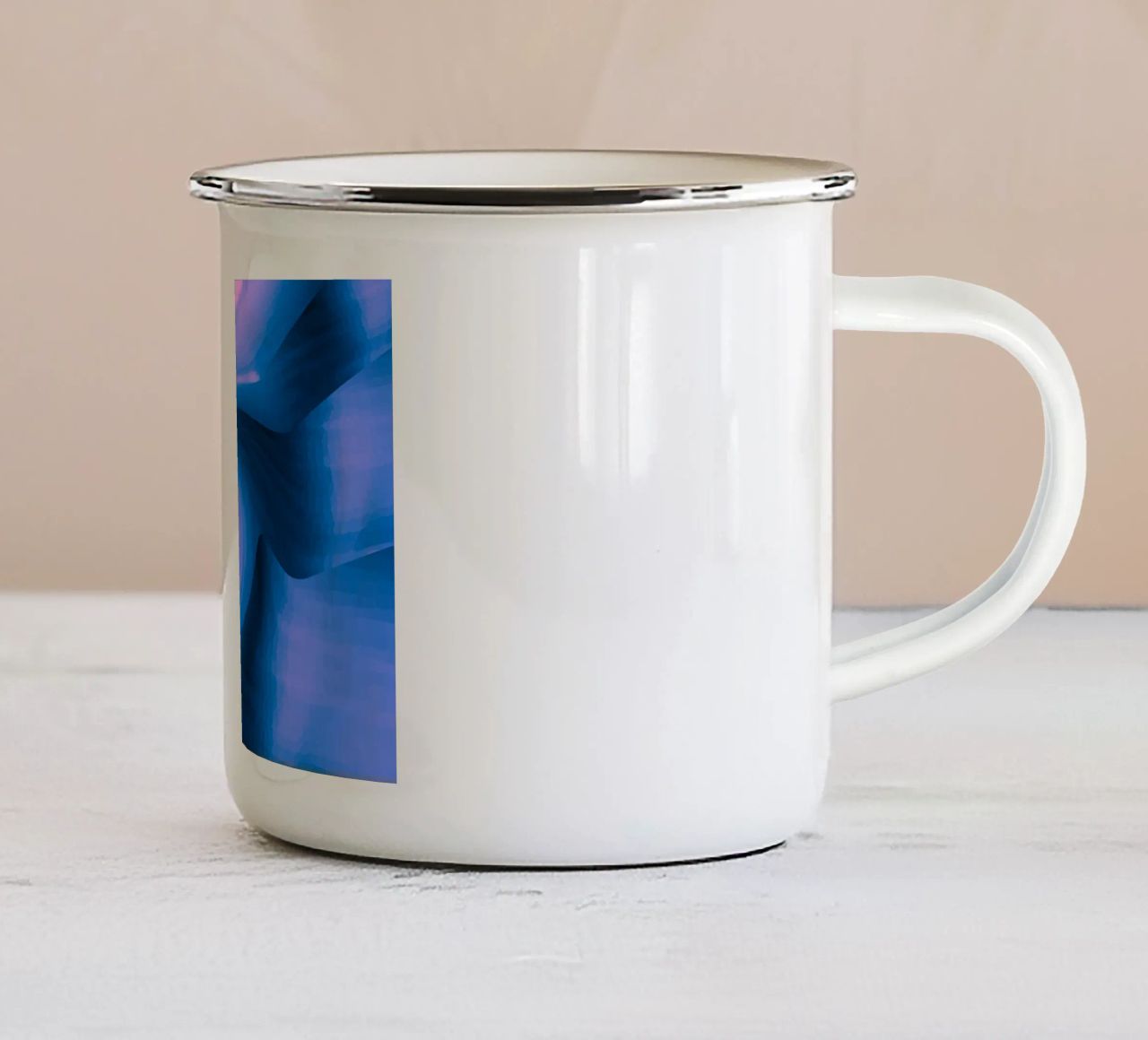 Abstract circular twisted pattern in blue and pink enamel mug by Something for you
