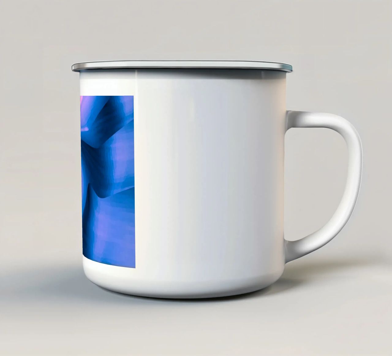 Abstract circular twisted pattern in blue and pink enamel mug by Something for you