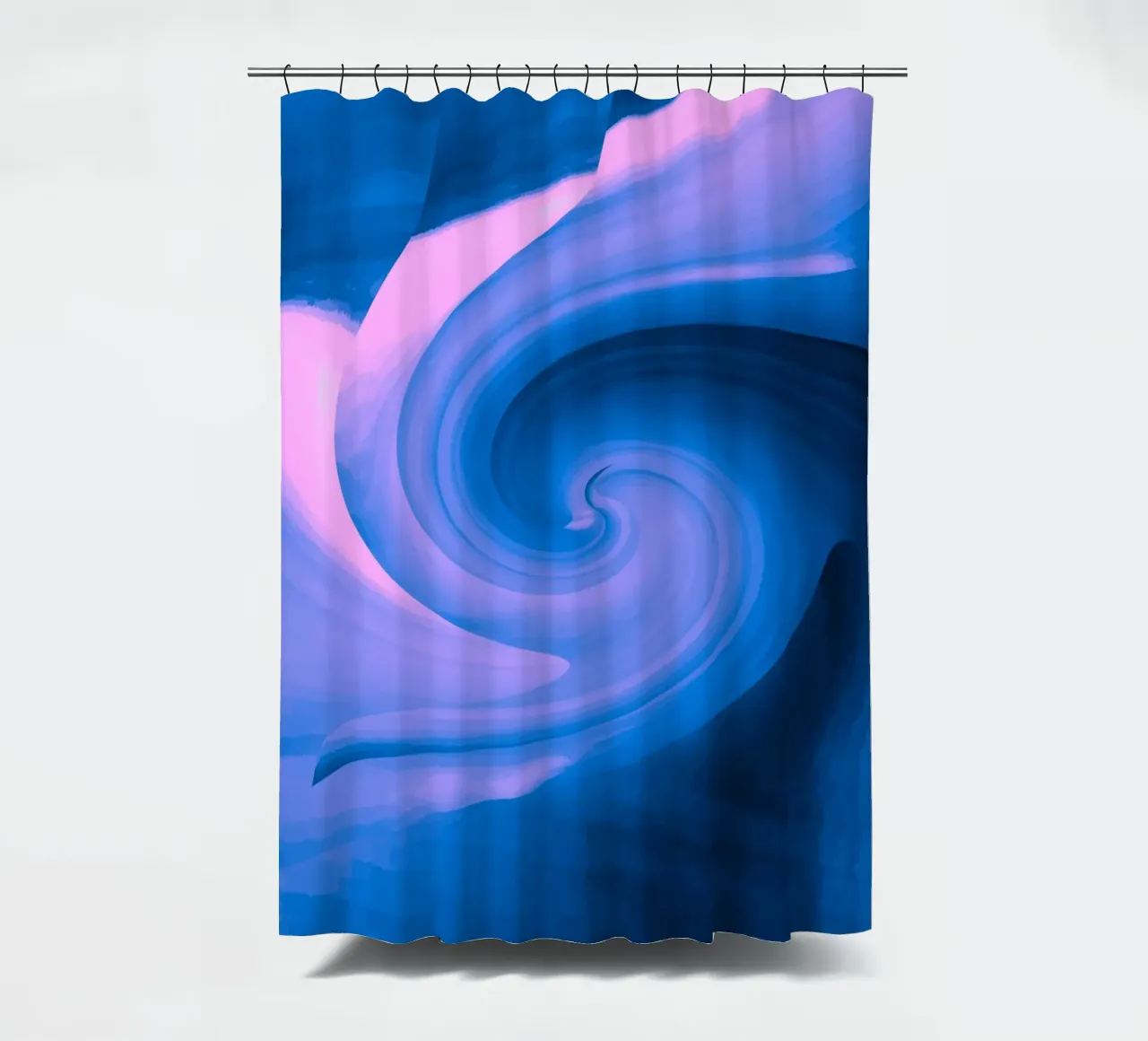 Abstract circular twisted pattern in blue and pink shower curtain by Something for you